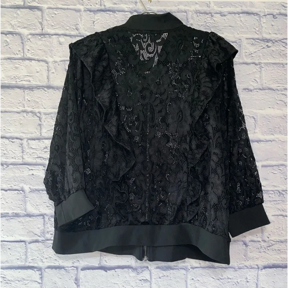 NWT Torrid Black Lace Ruffle Crop Bomber jacket - Picture 13 of 15